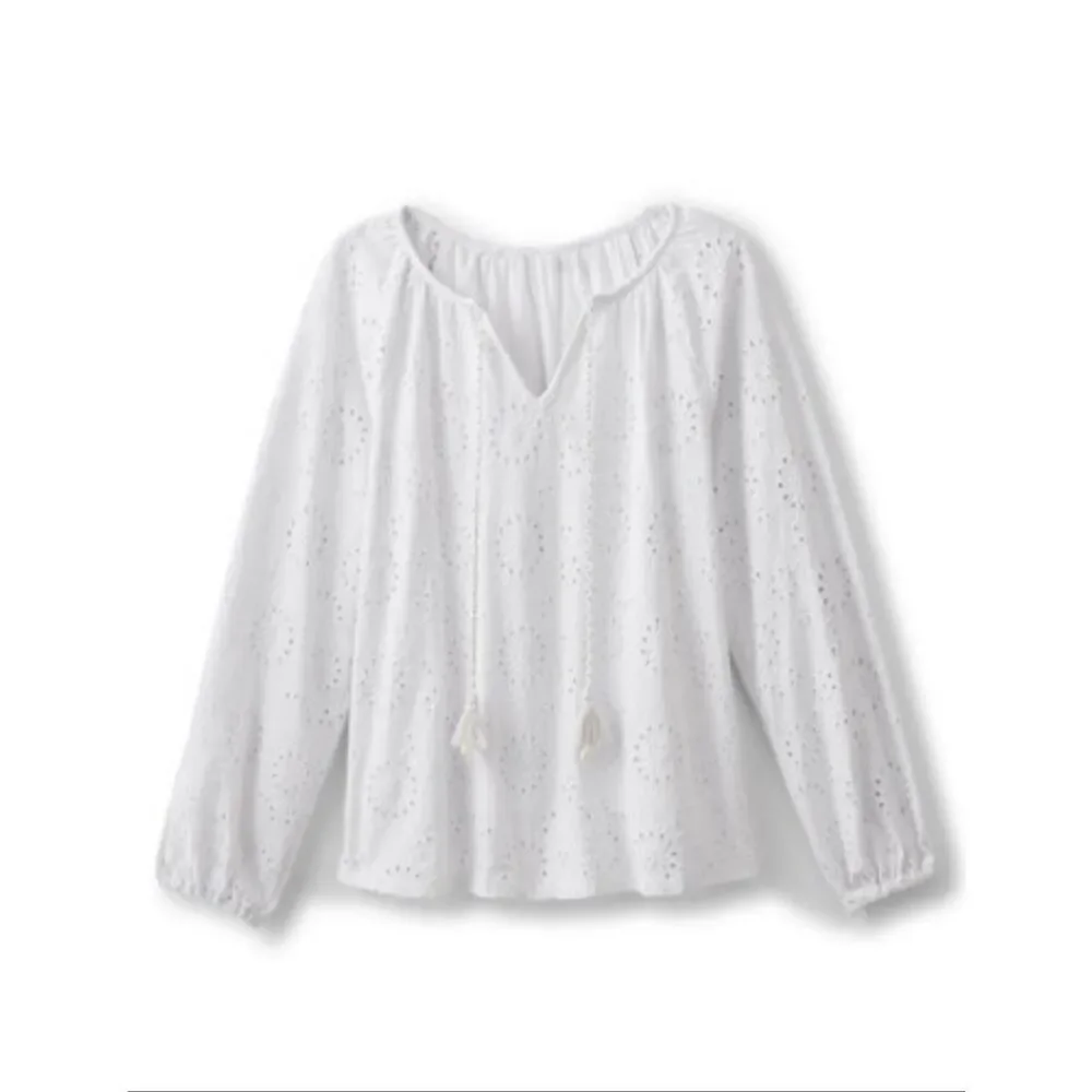 Soft Surroundings $89 Rhiannon Eyelet Peasant Top White PXL NWOT - Picture 2 of 8